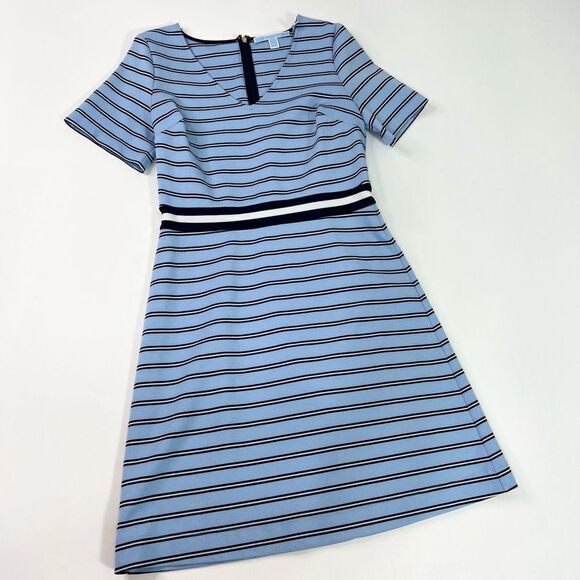 Draper James Ponte A-line Dress Womens Small Blue Stripe V-Neck Short Sleeve - Picture 1 of 11